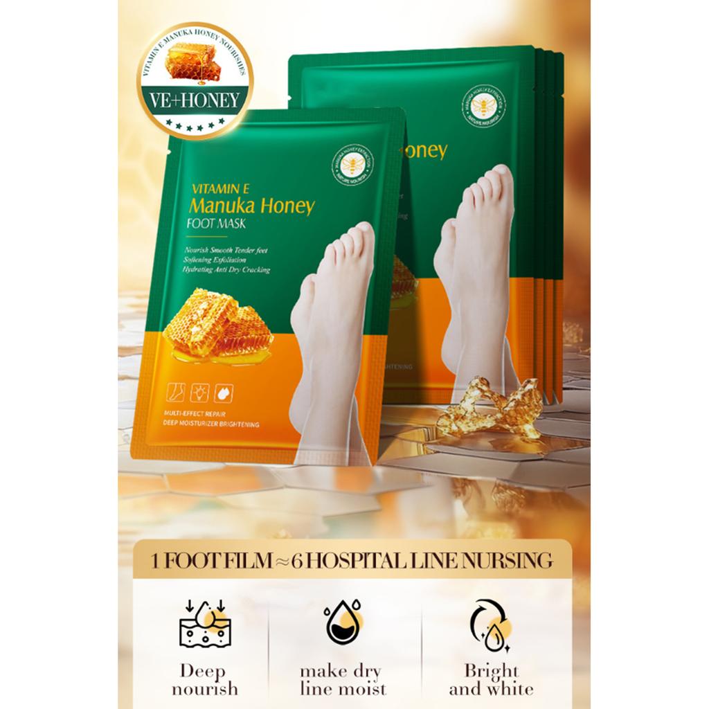 5Pcs Moisturizing Manuka Honey Mask for Feet and Hands – Deep Hydration for Dryness, Cracked Heels & Palms – Softening Treatment Set