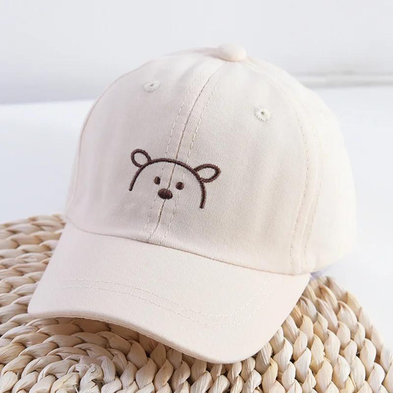 1Pc Children Solid Color Baseball Cap Baby Sun Hats Kids Cotton Breathable Hat Boys Girls Adjustable Caps Cute Bear Embroidered