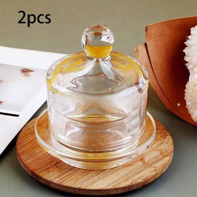 2x Glass Butter Dishes with Lid Storage Container Clear, Kitchen Addition, Keeper Holder Tray