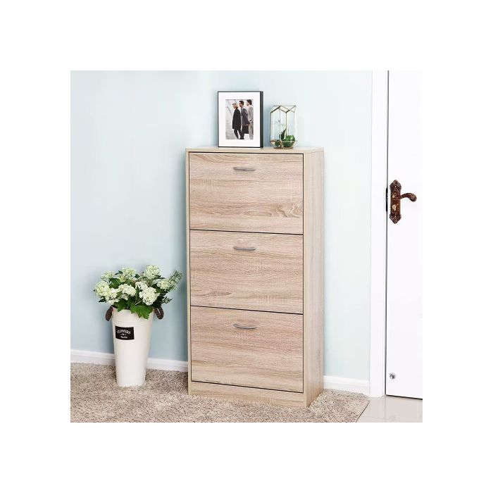 Armoire À Chaussures Avec 3 Tiroirs, Étagère À Chaussures En Bois À 3 Niveaux Pour L'entrée, Couleur Chêne