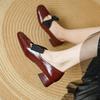 Fashion NEW Spring/Autumn Women Pumps Square Toe Chunky Heel Shoes Genuine Leather Shoes for Women Bow-knot Buckle Strap Mary Janes Shoe