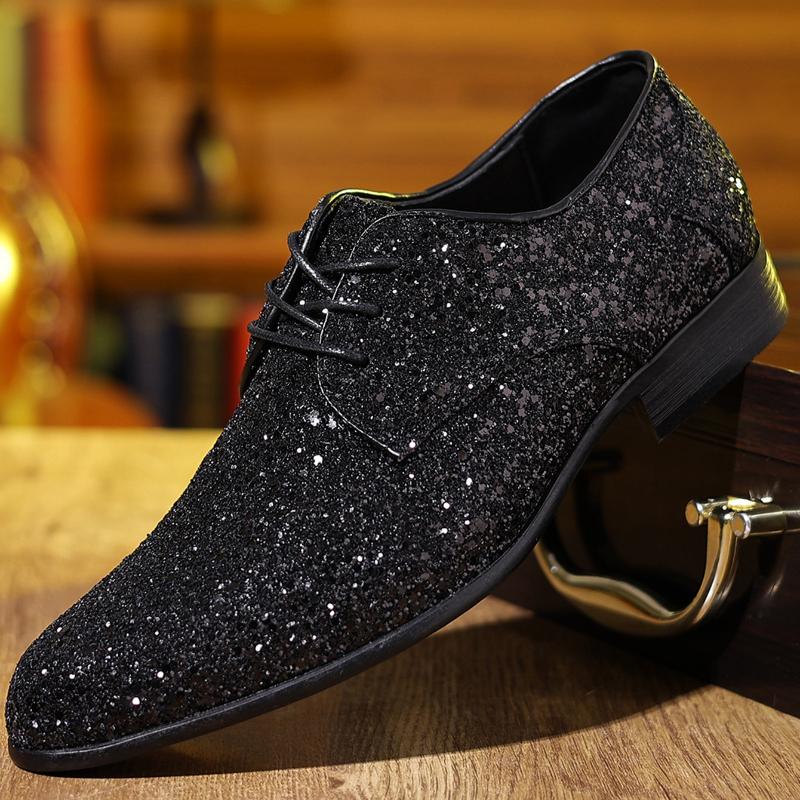 Pantofi de lux pentru bărbați, pantofi de nuntă cu paiete aurii și argintii, pantofi Oxford cu șireturi de înaltă calitate, pantofi plați de designer de modă pentru bărbați, mărime mare