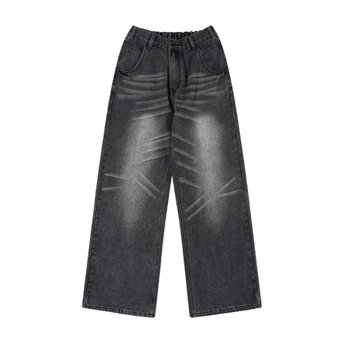 New Spring and Summer Elastic Waist American Retro Jeans Men's Loose Straight A-line Trousers