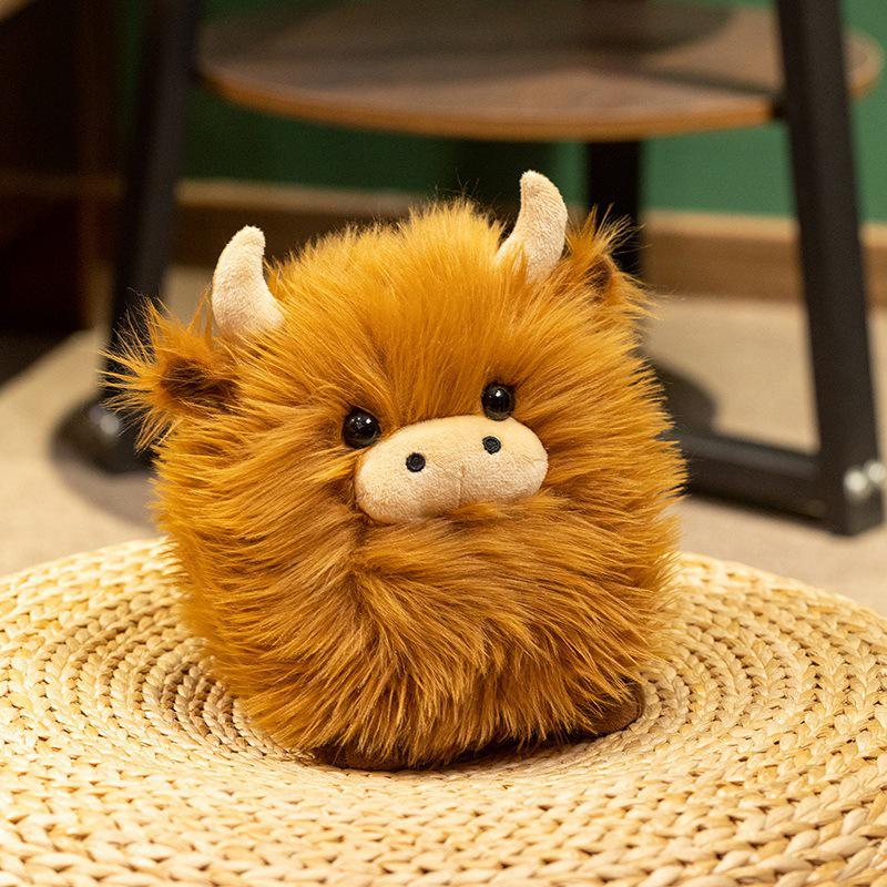 Пушистая игрушка-плюш Шотландская корова - Круглая, длинношерстная кукла-бизон для детей Round Ball Highland Cattle