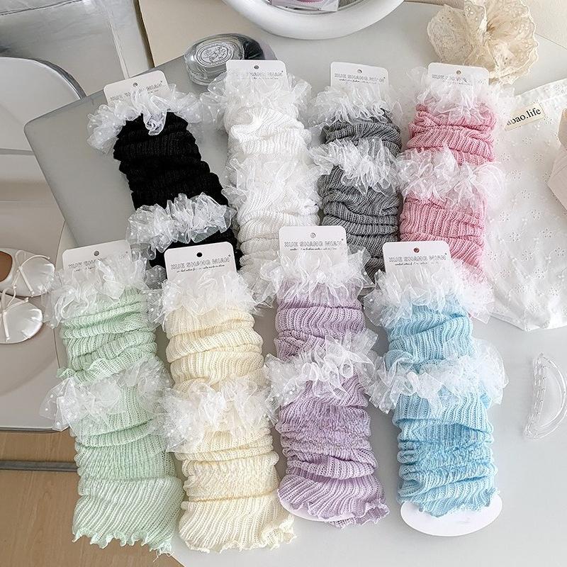 Lolita Girls Lace Ruffles Leg Warmers Women Long Socks Knitted Foot Cover Arm Warmer Y2K Spring Summer Boot Cuffs Stockings New