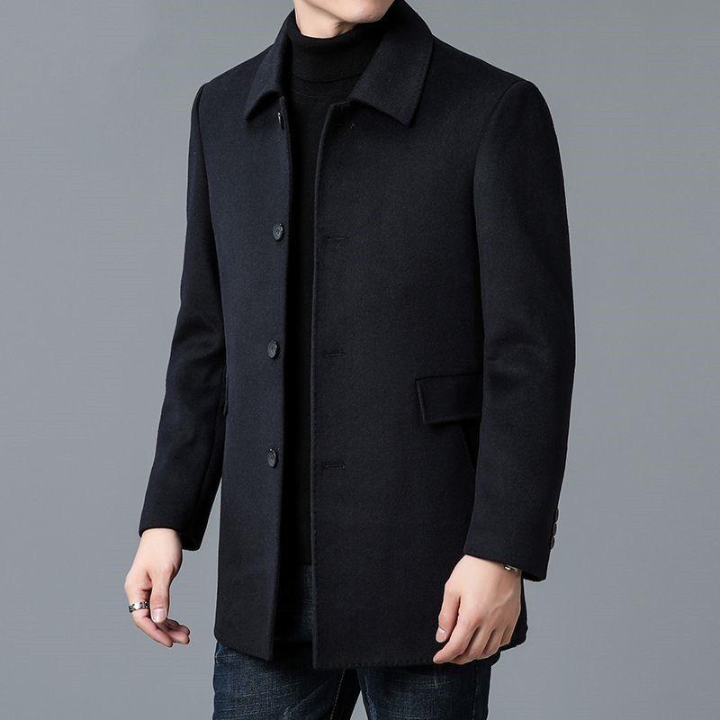 Luxury Men's Korean-Style Mid-Length Double-Sided Wool Trench Coat with Winter Lapel