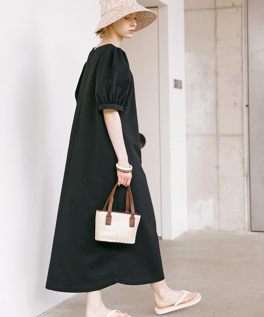 Dyuidyui Puff Sleeve Long Dress_Black