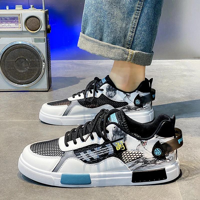 Men's casual sports shoes flying mesh surface breathable spring and summer new flat vulcanized shoes large size men's shoes