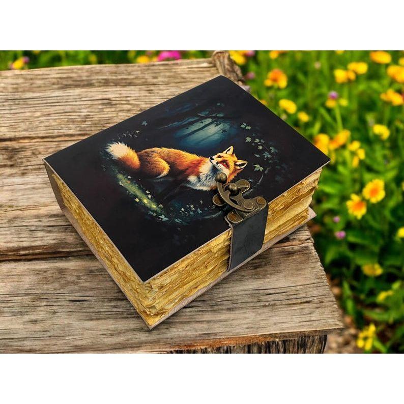 Grimoire Fox Leather Journal for Women Notebook Blank Spell Book of Shadows Fat Journal - Vintage Paper Handmade Journal