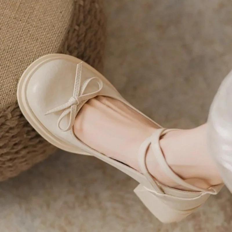 Fashion Bow High Heels Women Shoes Fad Elegent Heeled Mary Janes Shoes Designer Classical Woman Sandals 2025 Summer Pumps New Sandalias
