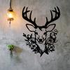 Metal Deer Head Wall Art, Floral Design Rust Resistant Sculpture, Christmas Thanksgiving Gift for Living Room Garden Fence Decor 1pc