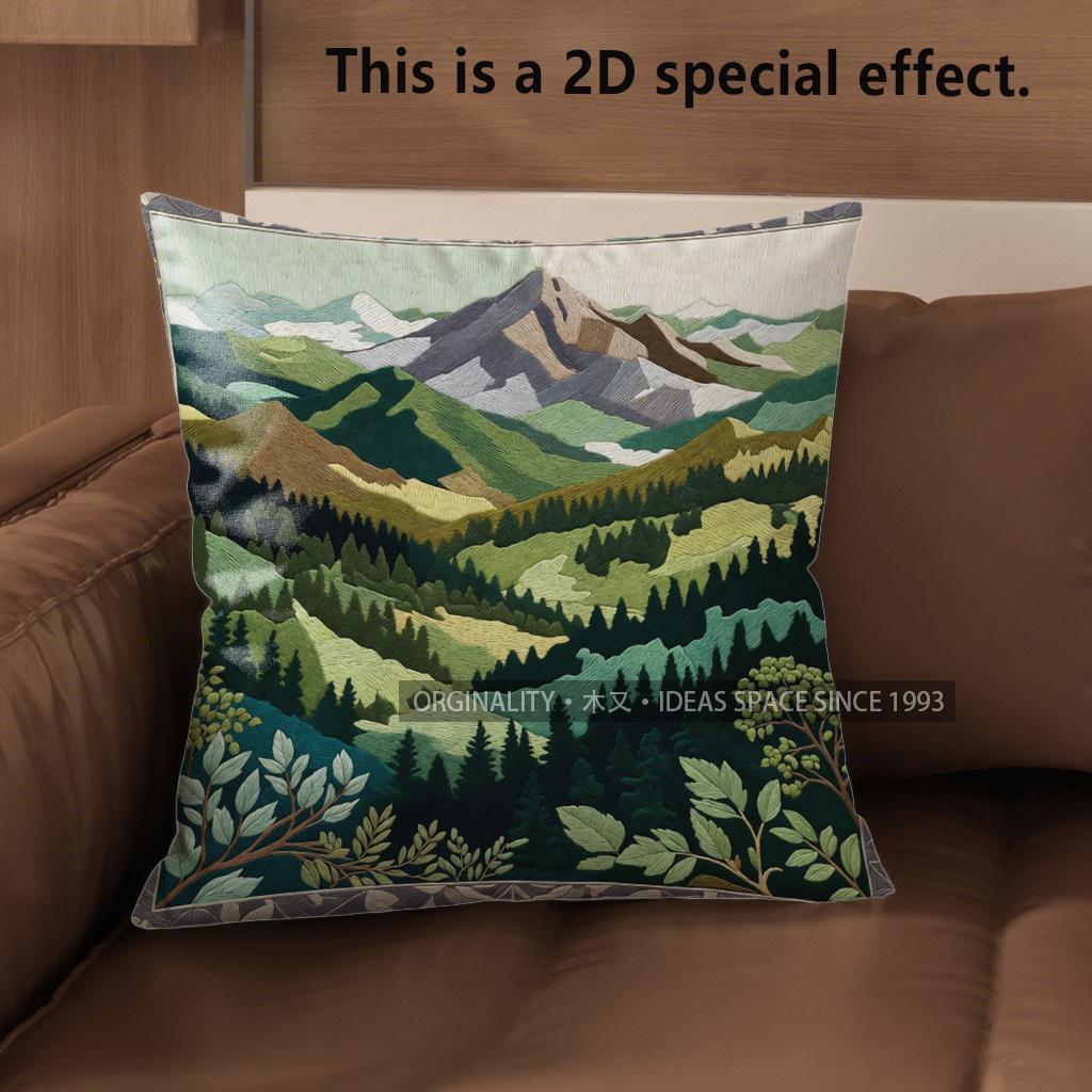 2D Mountain & Forest Landscape Pattern Pillow Covers Pattern Cushion Cover Suitable For Sofa Bedroom Car Pillow Cover