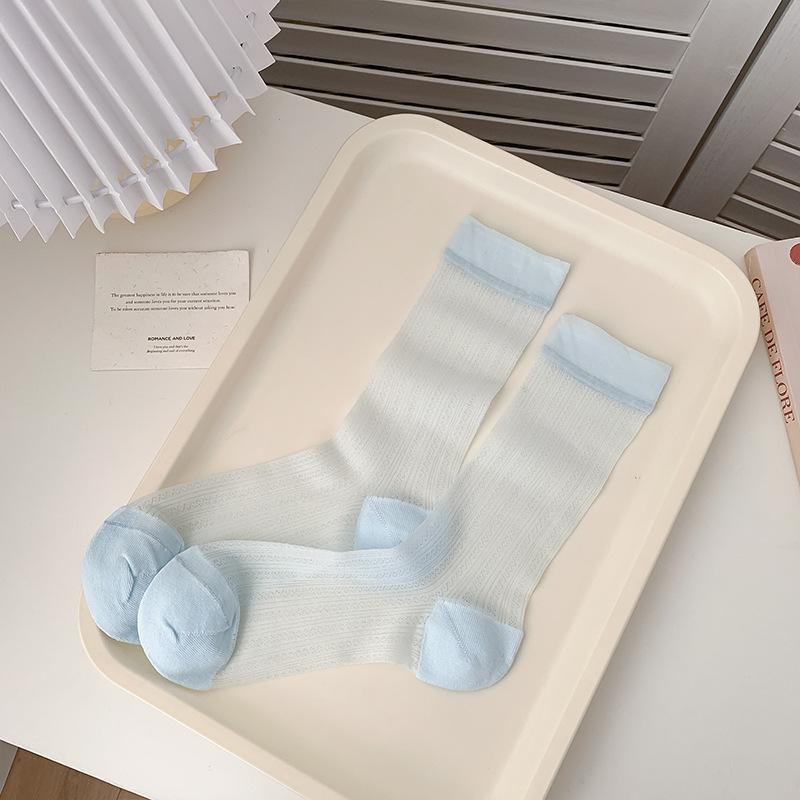 Female Summer Ultra Thin Hollow Mesh Solid Color All Go Boneless In The Tube Stack Socks