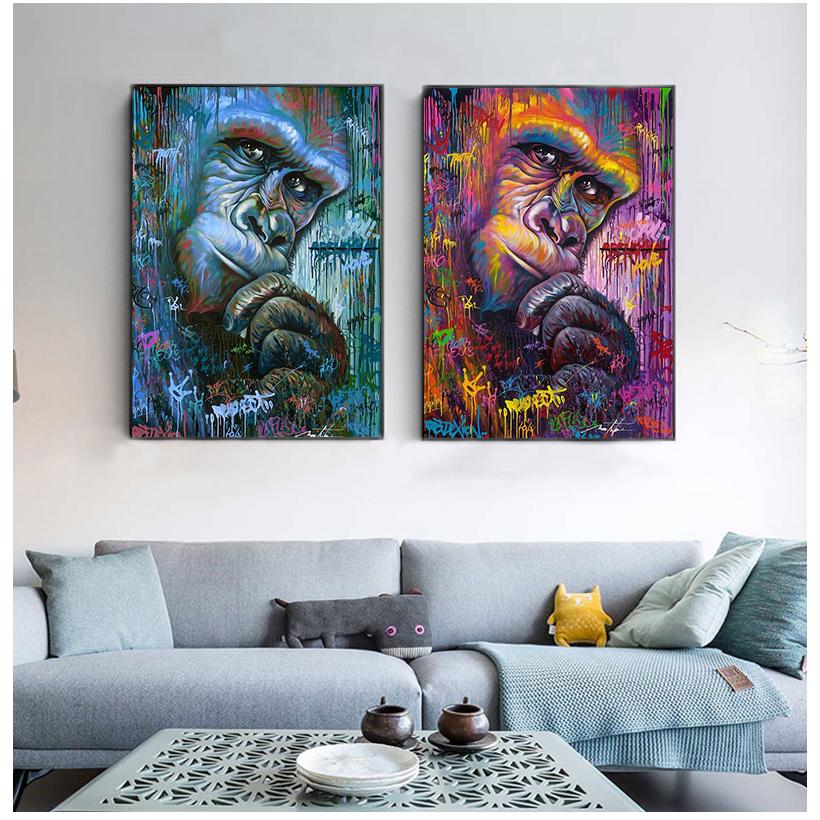 

Абстрактные граффити Горилла Обезьяна Фотографии Плакаты с животными Печать Холст Картина Настенное искусство для украшения гостиной Без рамки