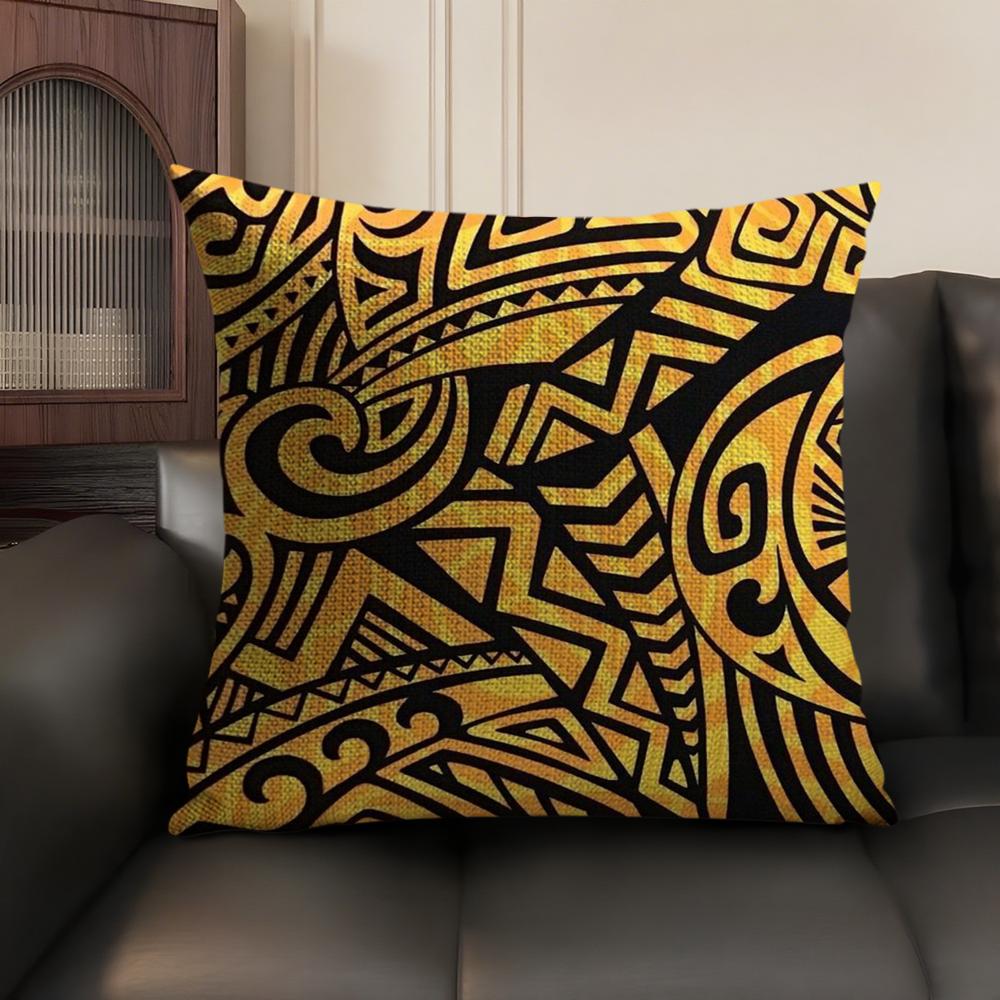 Autumu Maori Tribe Samoa Polynesia Cushion Cover Natural Linen Organic Fabric DoubleSided Printing Sofa Home Decor Breathable