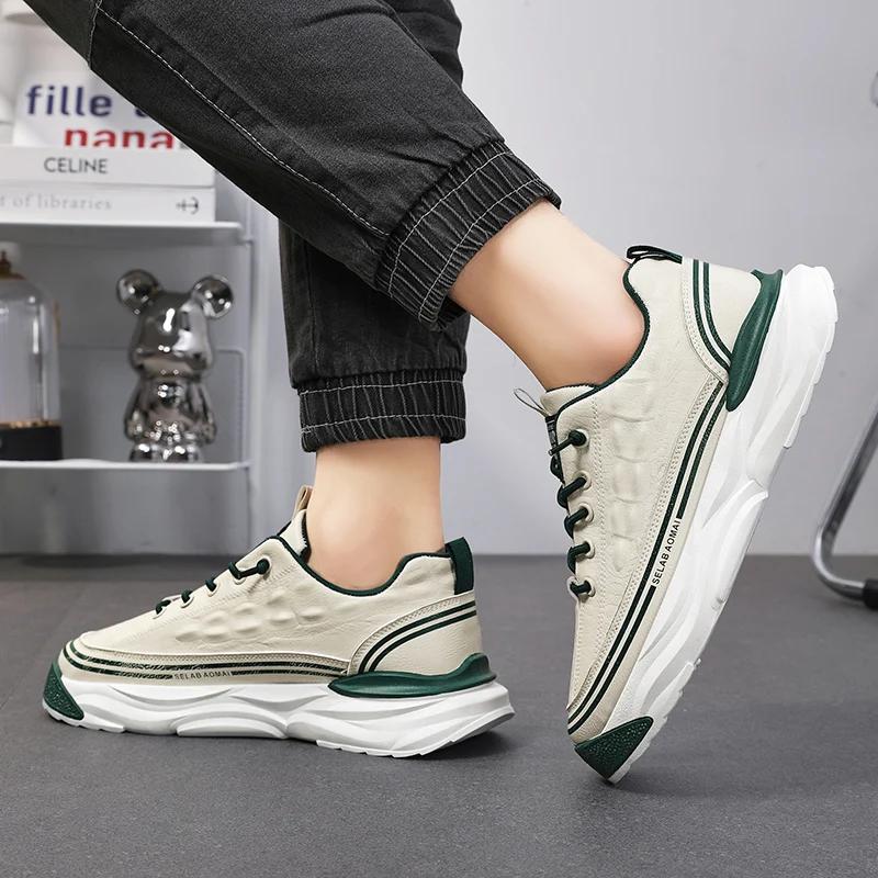 Leder Mode Herren Freizeitschuhe Strapazierfähige Herren Walking Sneakers Atmungsaktive Herren Lauf-Sportschuhe Plateau Studentenschuhe