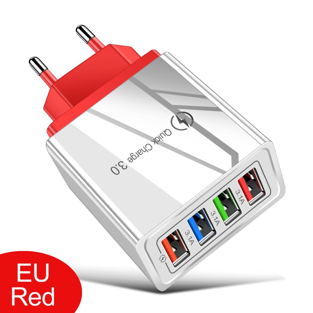 3A USB Charger 4 Port USB Quick Charge 3.0 EU US Plug Mobile Phone Charger Wall Adapter Portable Fast Charging For 16 Pro