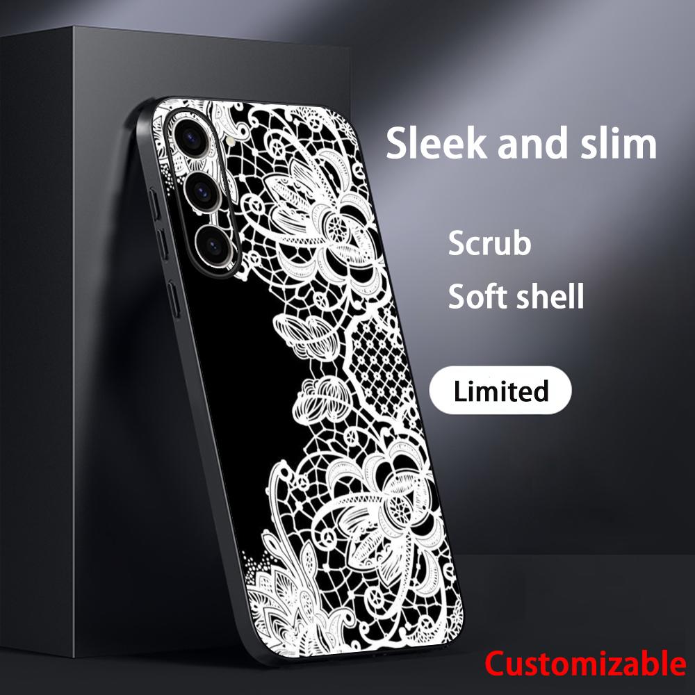 Lace print Black art pattern design Phone Case For Samsung Galaxy S26 S25 S24 S23 S22 S21 Plus Ultra Note20 Soft Black