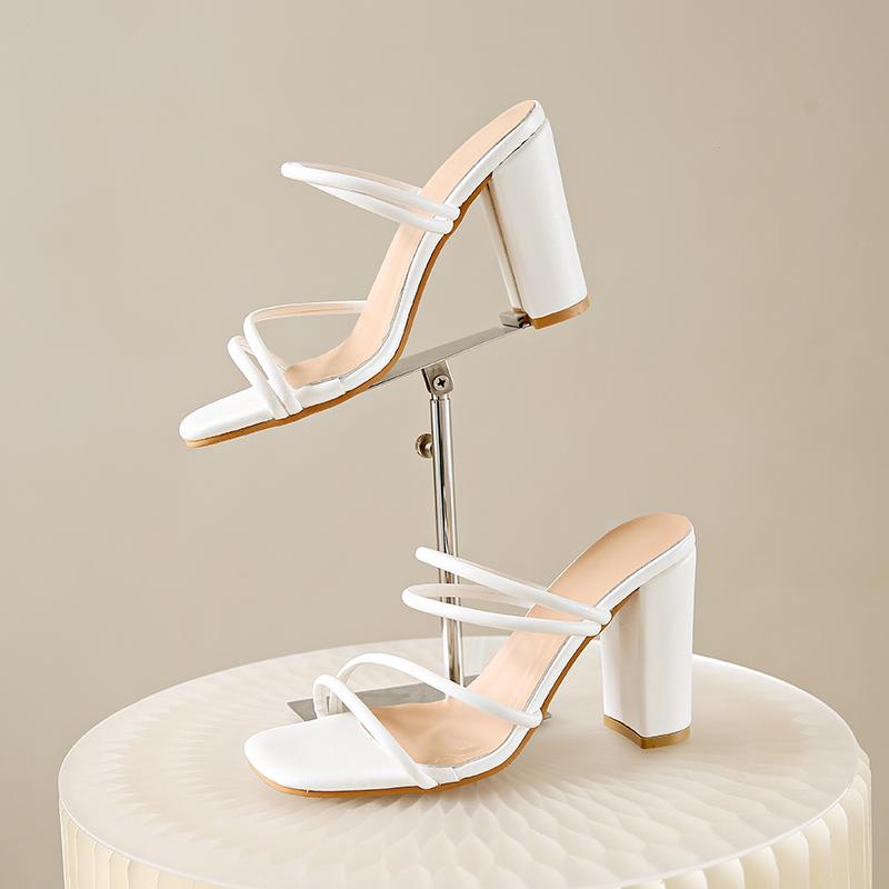 

Fashion Aphixta 9cm High Heels Elegant Women Slides Square Toe Narrow Band Summer Heeled Sandals Sexy High Heels Shoes Plus Size 44 35 бежевый