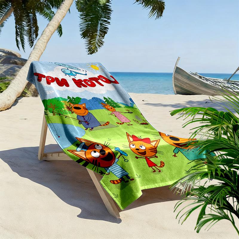 Cartoon Kid-E-Cats Print Beach Towel, Large Soft Quick Dry Towel for Beach Camping Swimming