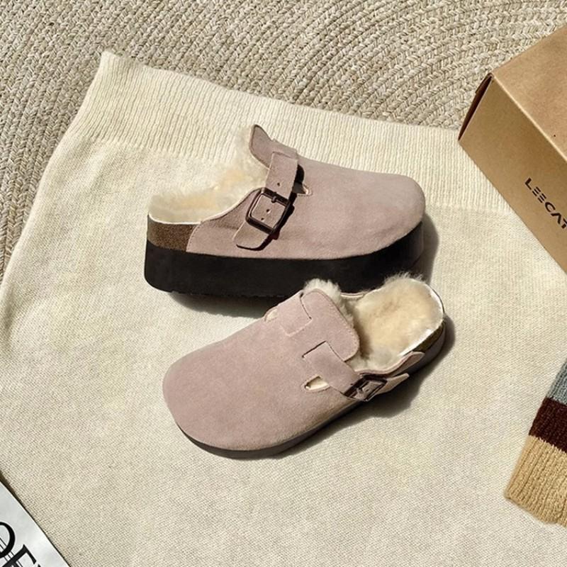 thick-soled velvet shoes for women's winter bag head half-towed fluffy slippers for women to increase their height and wear cotton shoes