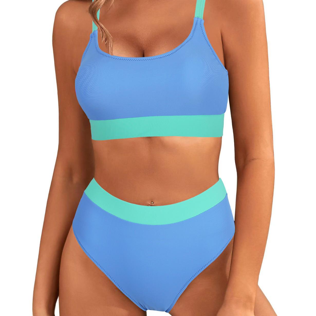 

2025 Women s Sexy High Waist Slimming Swimsuit - New Style, Flaw-Hiding Split Design Small небесно-голубой