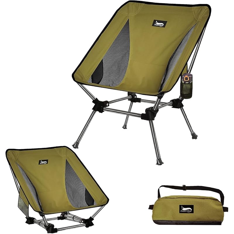 

outdoor chair 2WAY height adjustable [ Uniquely developed cup holder] Folding camp chair lightweight with pocket Load capacity 150kg compact chair