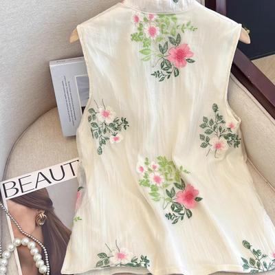 Thin Embroidered Vest Vest Women's Summer New Loose Niche Fashion Vest Stand-up Collar Shirt