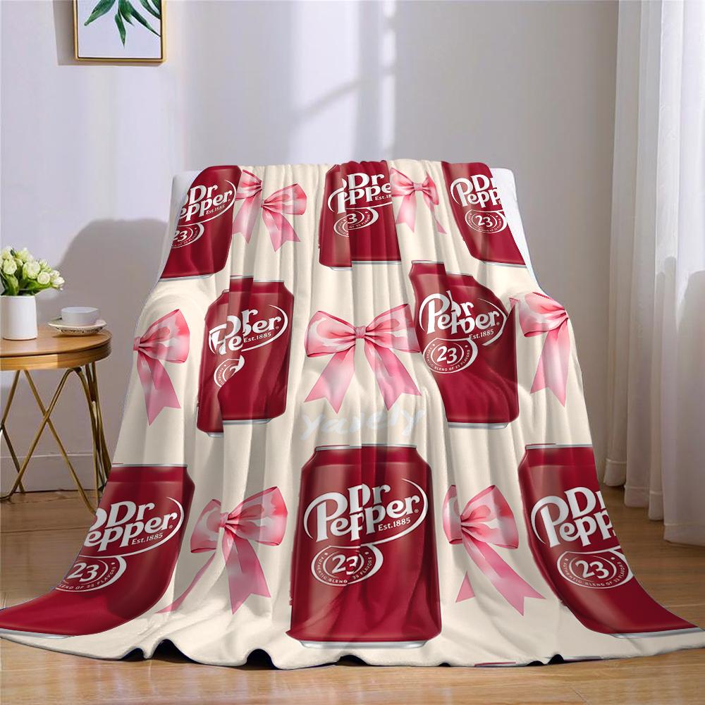 Dr Pepper Bow Print Flannel Blanket Warm Soft Halloween Christmas Couch Warm Cozy Decorative Decor Gift for All Season