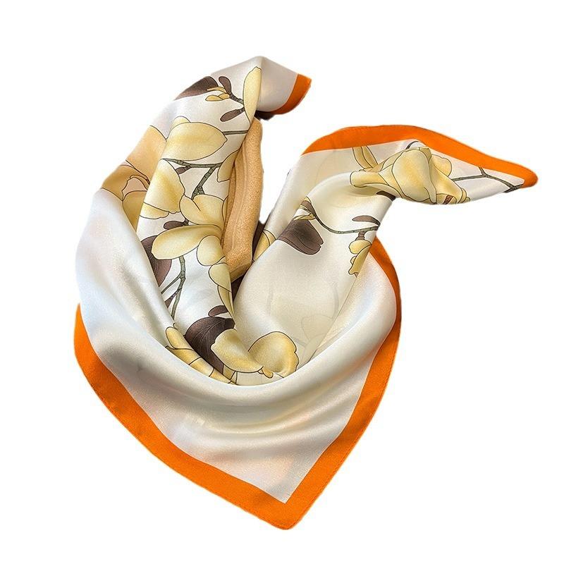 111% Mulberry Silk Scarf Women's New Temperament Elegant Magnolia Silk Square Scarf High Sense Versatile 11 Small Square Scarf