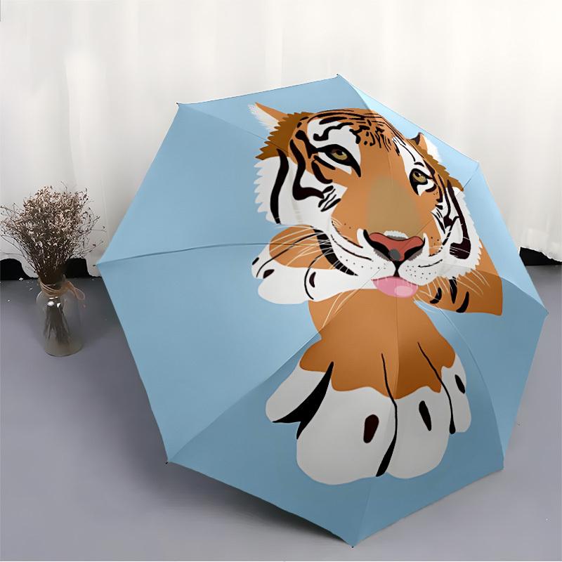 1pc Tiger, Wildlife Automatic Folding Umbrella - Portable Collapsible, 8-Rib Durable Frame, Perfect for Outdoor Use,  Yy251218092