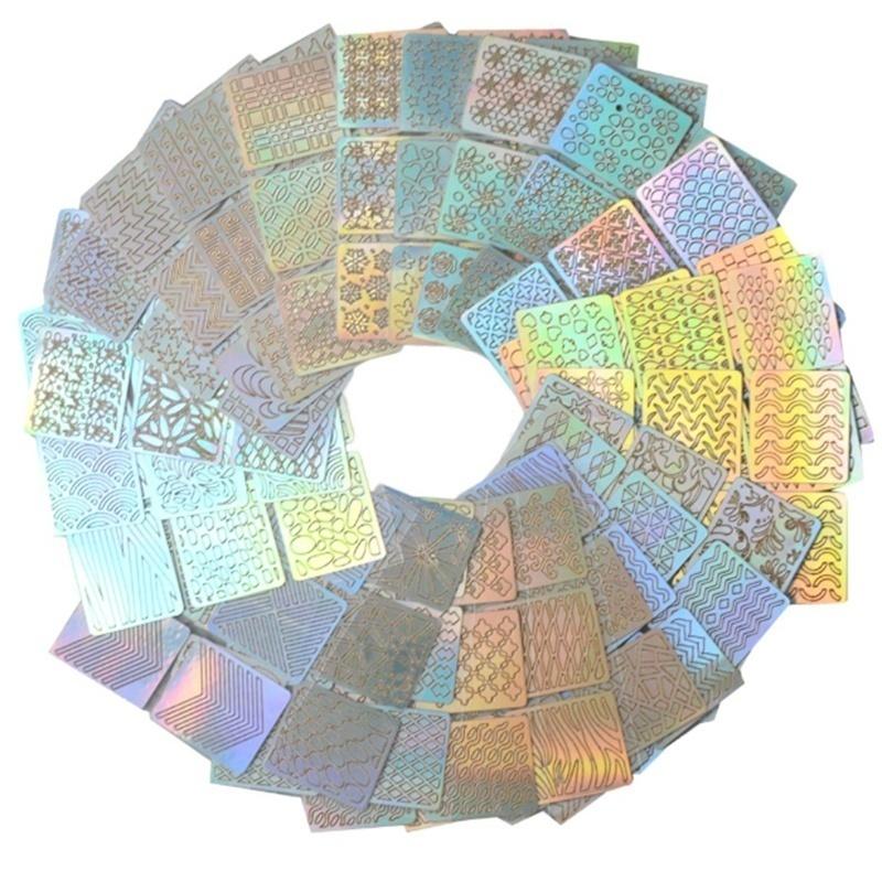 72/144 ks Vinyl Hollow Stickers Manikúra Laserová špička se zakřivenou vlnou Šablona pro razítkování nehtů Nástroj na nehty