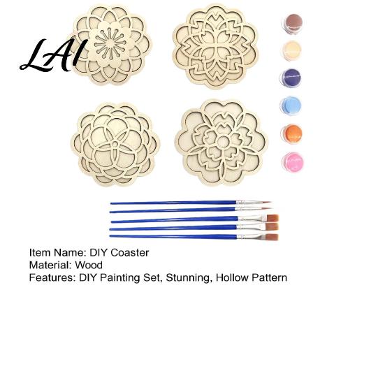 Creative Hobby Sets for Beginners 4 Pcs DIY Wooden Coasters Painting Kit Paint You Own Coaster Craft Kit with Customizable 6 Color Paints And
