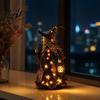 Rustic Festive Desk Accessory Halloween Witch Figurine with Star Light Resin Tabletop Nightlight Lantern Vintage Theme Party Prop Wizard Hat