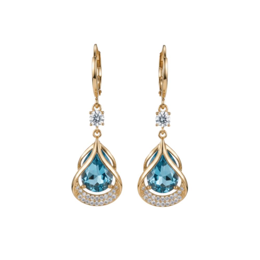 Luxury Rhinestone Dangle Earrings Crystal Cat Eye Stone Earrings Elegant Water Drop Earrings Women синий