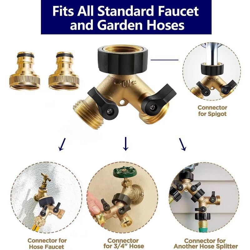 Brass Hose Distributor - 1/2" and 3/4" Faucet Y-Type Distributor with On/Off Valve, 2-Way Connector for Home Garden Outdoor