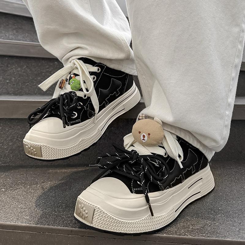 Summer new casual canvas ensemble plum blossom shoes black plum thick sole heightening retro