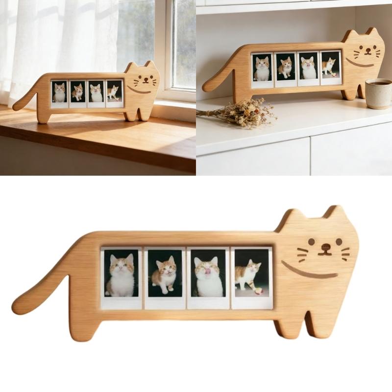 Cadre Photo en Forme de Chats, Cadre Photo Élégant en Bois pour Affichage sur Table, Cadre Photo Mini Chat Ornement Objets de Collection