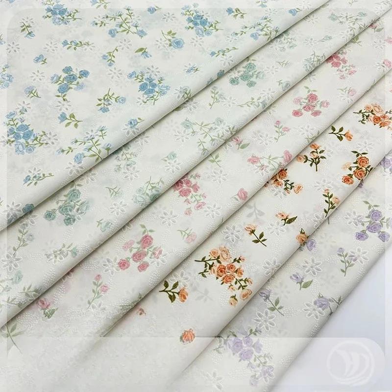 100x150cm Small Floral Printed Fabric Acetate Crease Textured Jacquard Fabric DIY Women's Chiffon Floral Dress Shirt