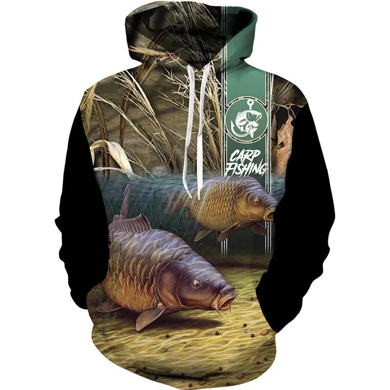 New 3D Printing Carp Fishing Men's Hoodie Fashion Outdoor Camping Pullover Clothing Wild Enthusiast Hooded Sweatshirt