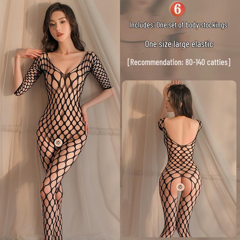 Intrigue Lingerie: Damen Verführung Set mit offenem Schritt und transparenten Netzstrümpfen