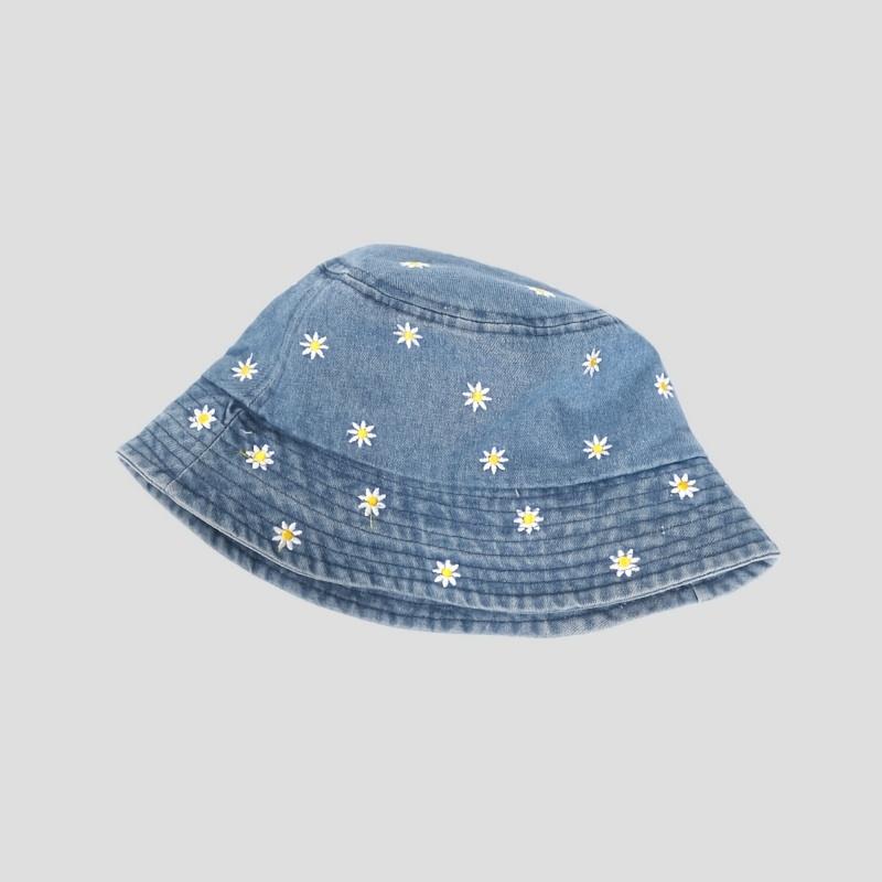 Lightweight Denim Women's Bucket Hat | Floral Embroidery, Stylish Sun Protection, Casual Summer Hat for Spring and Summer, Durable Headwear