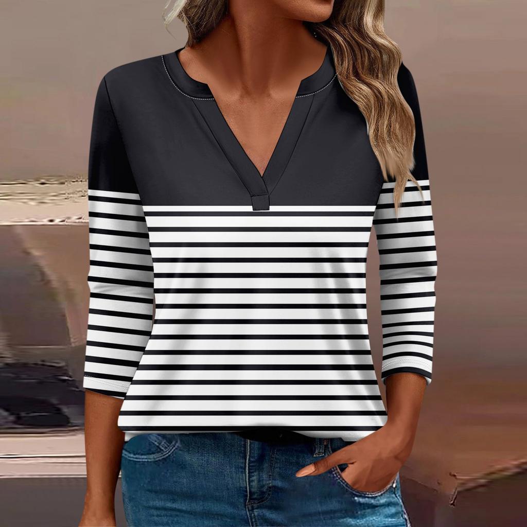 Women's T Shirt Tee Print Button 3/4 Sleeve Daily Weekend Fashion Basic V Neck Regular Top