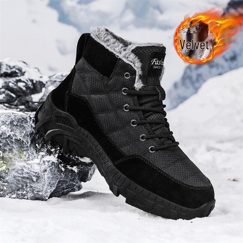 Men's Large Size Russian Winter Snow Boots - Thickened Leather, Fur-Lined, High-Top, Warm Cotton, Cold-Resistant (Sizes 46-47)