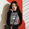 Women's Chic Velvet Raglan Color Block Slimming Long Sleeve Stand-up Collar T-Shirt