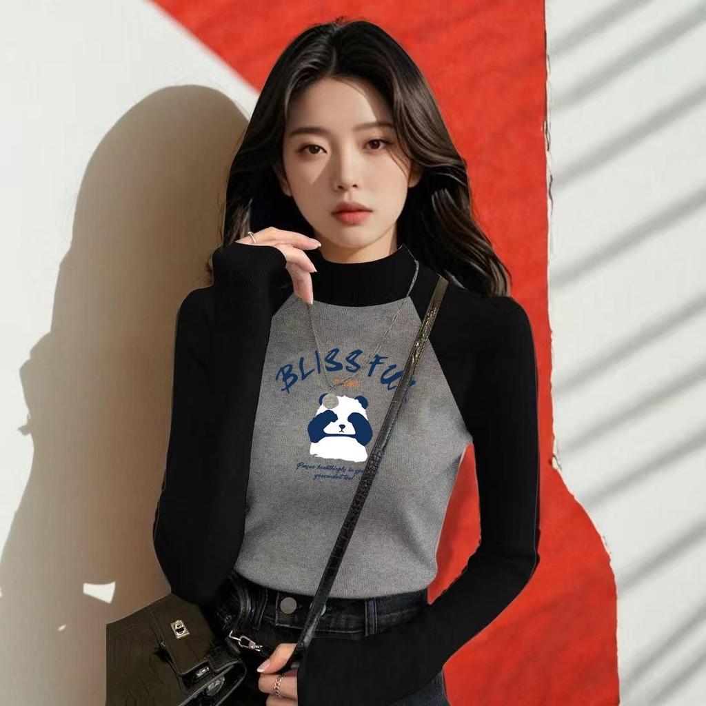 Women's Chic Velvet Raglan Color Block Slimming Long Sleeve Stand-up Collar T-Shirt