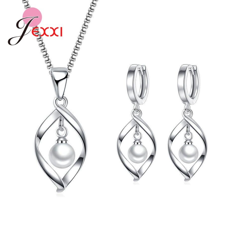 

Exquisite Popular Genuine 925 Sterling Silver Pearls Design Necklace Hoop Earrings for Women Wedding Party Jewelry Sets белый