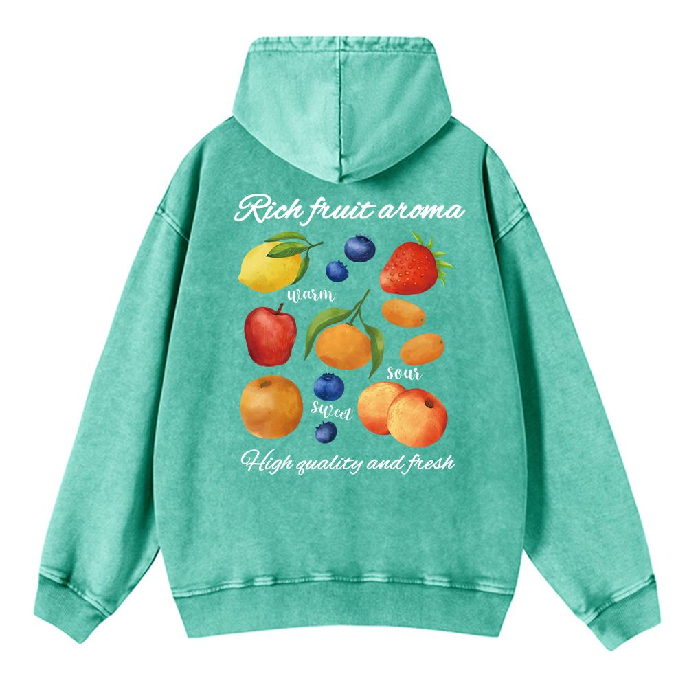 Oversized Womens Washed Hoodies Rich Fruit Aroma Printing Streetwears Comfortable Pocket Cotton Pullover Clothes