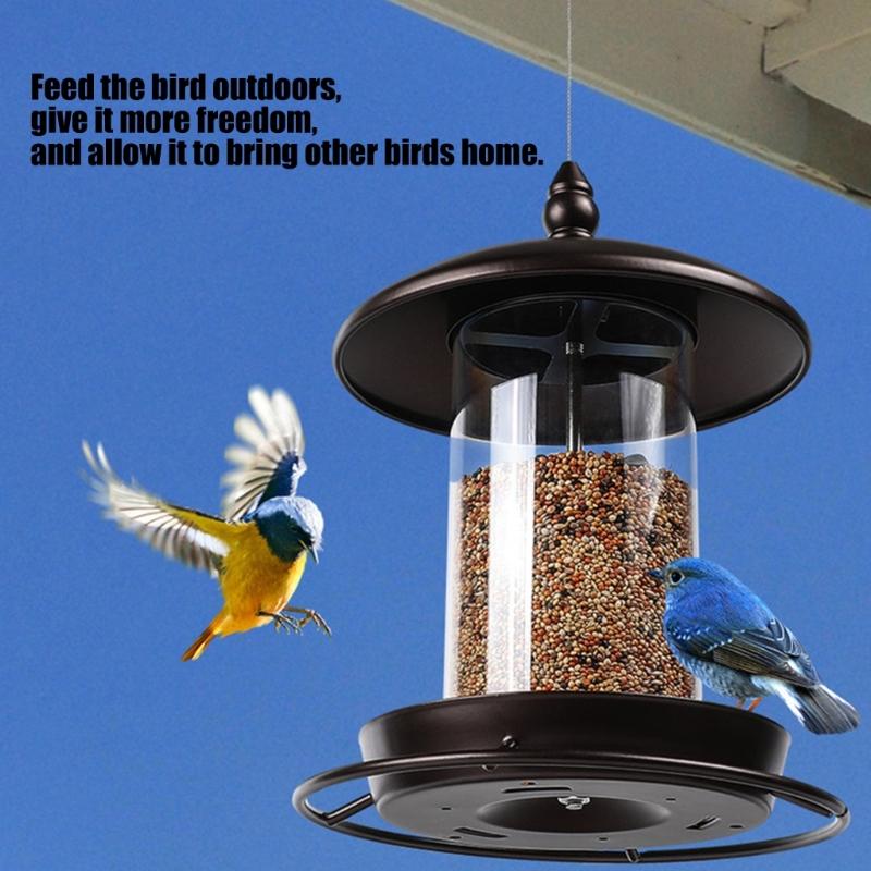 Iron Bird Feeder for Outdoor Garden Wild Bird Observation Hanging Feeder with Roof for Safe Backyard Bird Feeding Sation