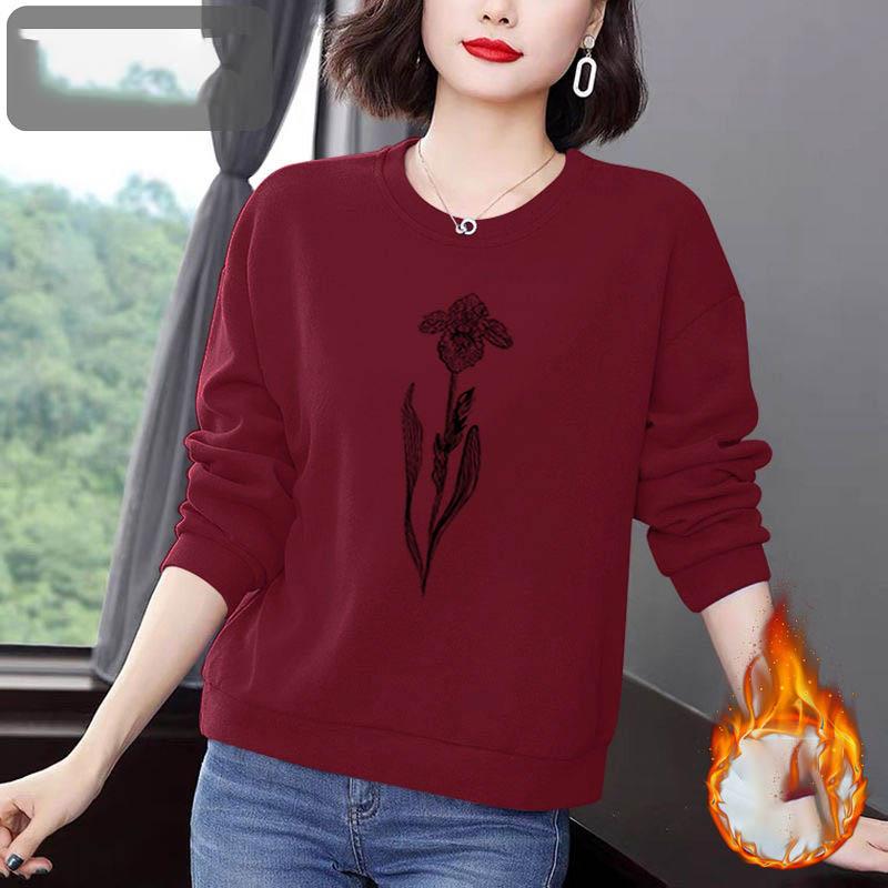 Casual Autumn/Winter Women's O-Neck Printing Fashion All-match Loose Long Sleeve Pullovers Sweatshirts Tops